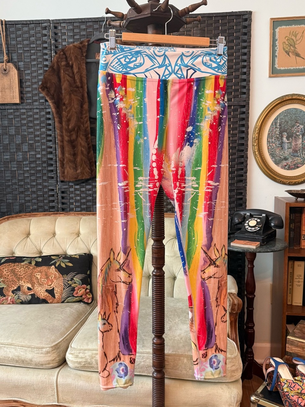 🦄 Grace Noel Rainbow Unicorn Art Leggings Size Large Festival Fantasy